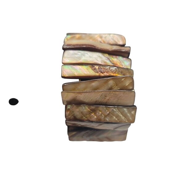 Women's Arm Wristlet Wide Iridescent Abalone Shell Stretchy Bracelet Jewelry - Picture 3 of 13